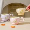 High Appearance Level Ceramic Water Cup Tulip Relief Makeup Cup with Spoon Home Adorable Minimalist Tableware Birthday Gift Mug