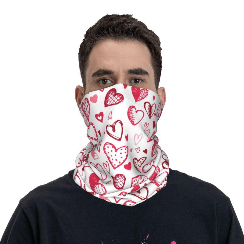 Pink Red Love Hearts Bandana Neck Warmer Women Men Hiking Camping Tube Mask Scarf Motorcycle Headband Gaiter Face Cover
