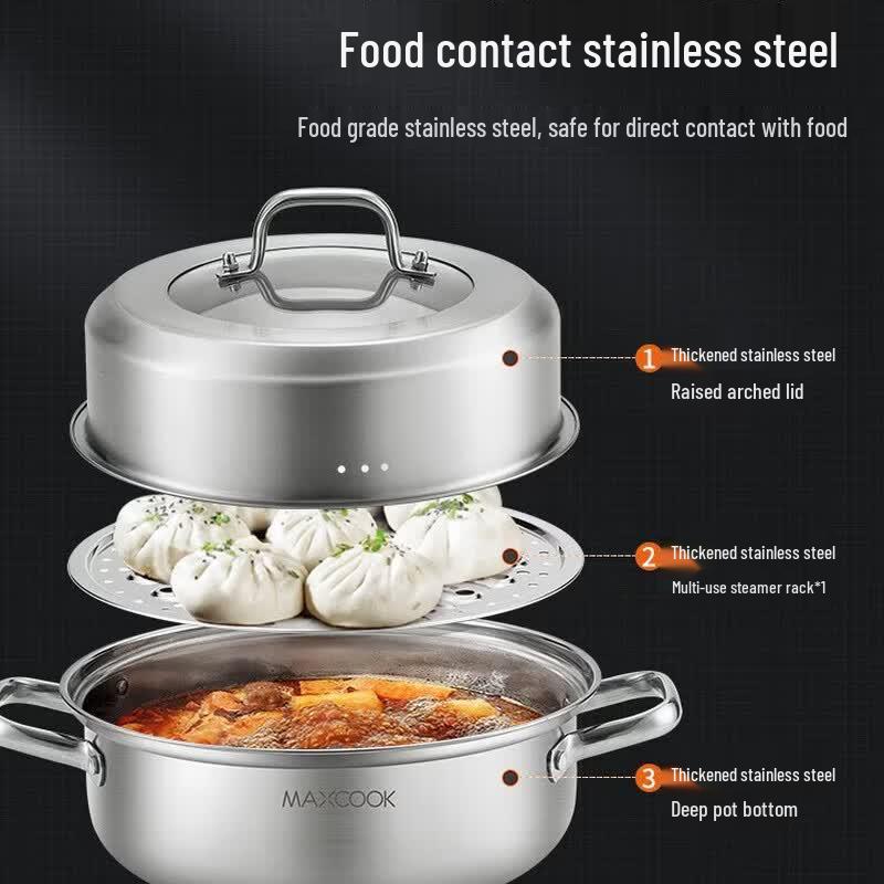 MAXCOOK Elegant Series 28cm Stainless Steel Steamer Soup Pot
