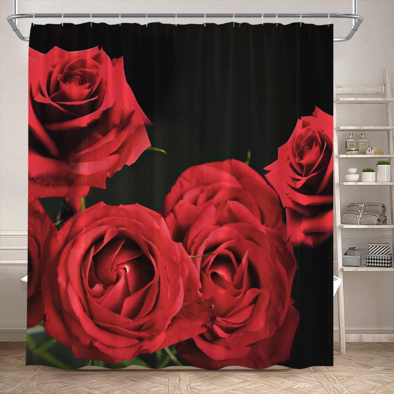 Rosa Ros Blommiga Duschdraperier Naturlig Grön Växt Blommor Alla Hjärtans Dag Badrumsdraperi Modernt Tyg Badrumsinredning med Krokar