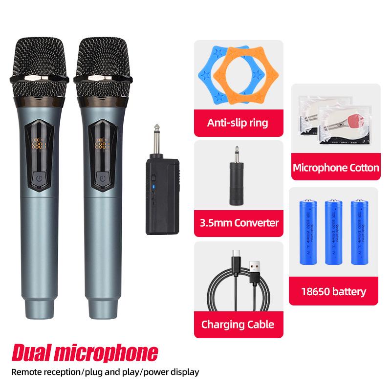 Rechargeable Wireless Microphone with Battery Display for Home KTV and Stage Live Streaming, Model One-to-Two Handheld.