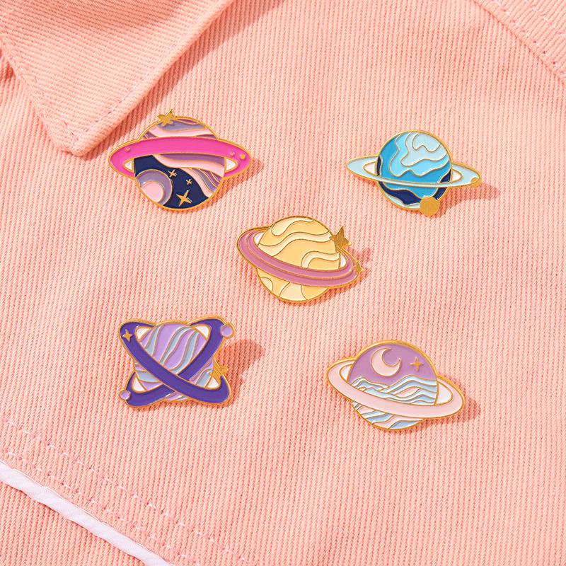 Design Geometric Unique Colorful Planet Brooch Cosmic Star Pin Decorative