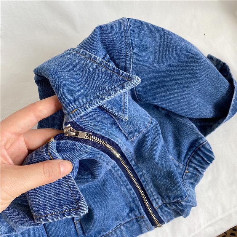 Korean Style Autumn Children's Heavy Duty Soft Denim Jacket - Boys & Girls Fashionable Workwear Zipper Jacket