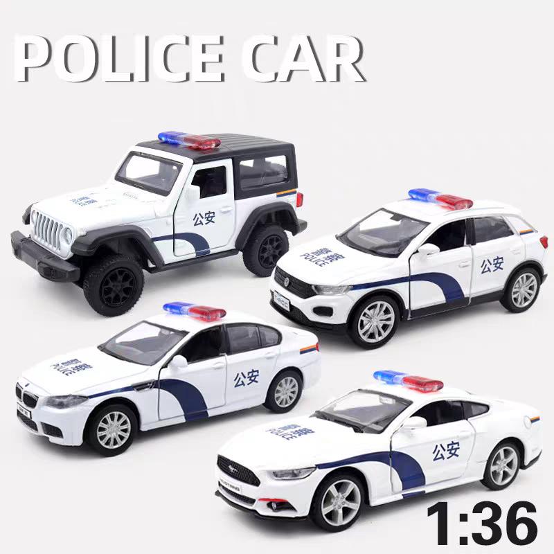 Chinese Police Car Series BMW M5 Ford Mustang VW T-ROC Jeep Wrangler Diecasts & Toy Vehicles 1:36 Alloy Model Pull Back Cars