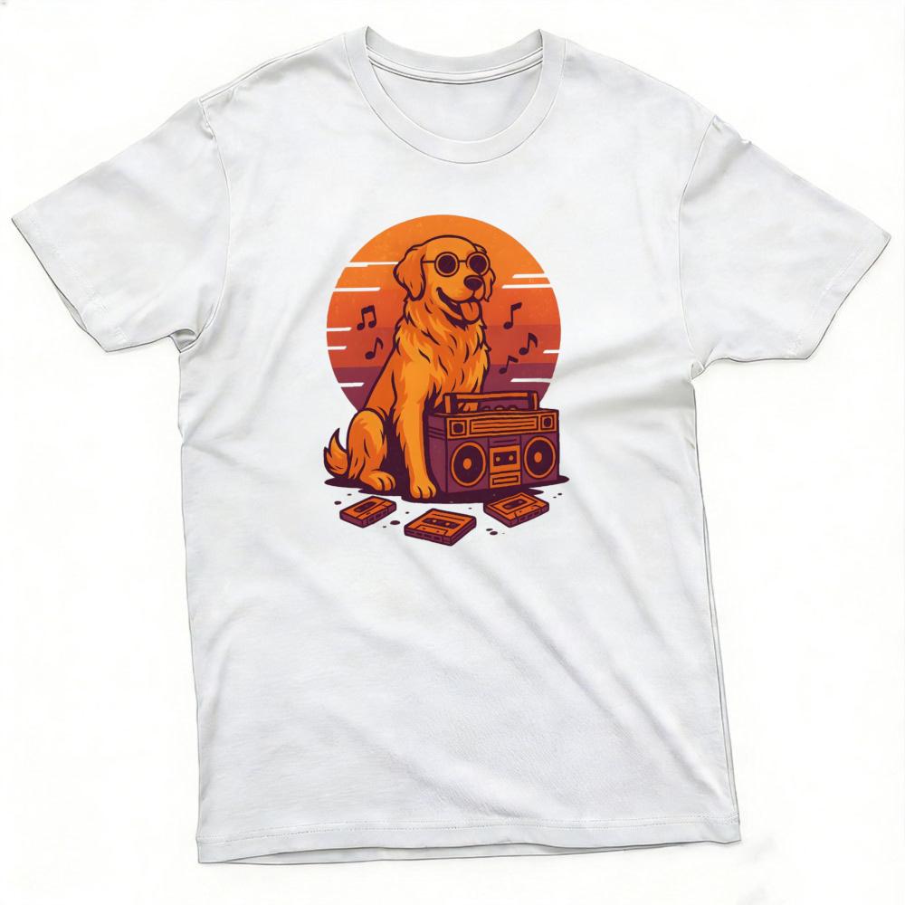 Retro Boombox Dog Sunglasses Unisex T Shirt Summer Cassette Tape Music Tee Vintage Eighties Pop Culture Print Clothes
