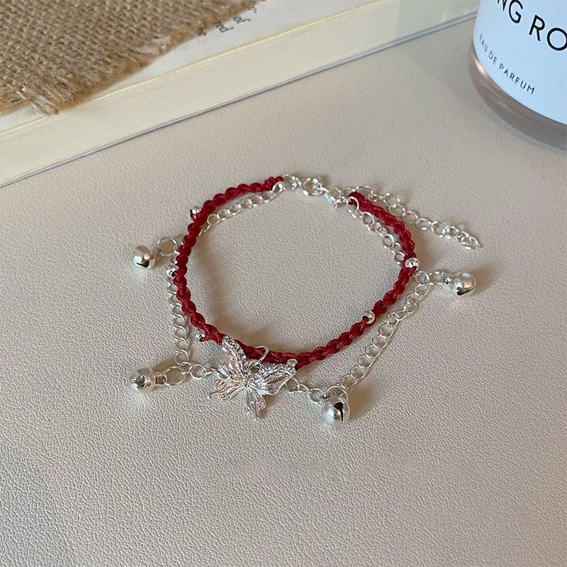 Verstellbare Rote Seil Schmetterlingsarmbänder Für Damen Mädchen Einfach Doppellagig Schmetterlingsarmreifen Schmuck Zubehör Geschenke