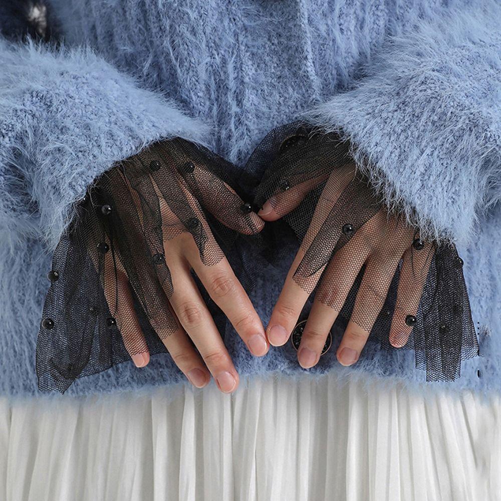 

Плиссированные оборки Шифоновое кружево Украшение одежды Поддельные манжеты Жемчужные поддельные рукава Поддельные расклешенные рукава