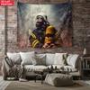 Unframed Firefighter Heroic RescueSceneFiremanUniform Oxygen Tank Smoke Flames Tapestry Wall Art Decor Home Interior Safety Hero