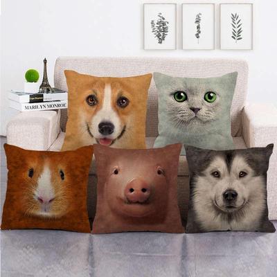 Față de pernă din in 936 cu design cu cap de animal