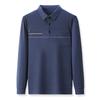 Men Long Sleeve Thin Turn Down Collar Striped Casual Pocket Polo Shirt For Middle Aged Men