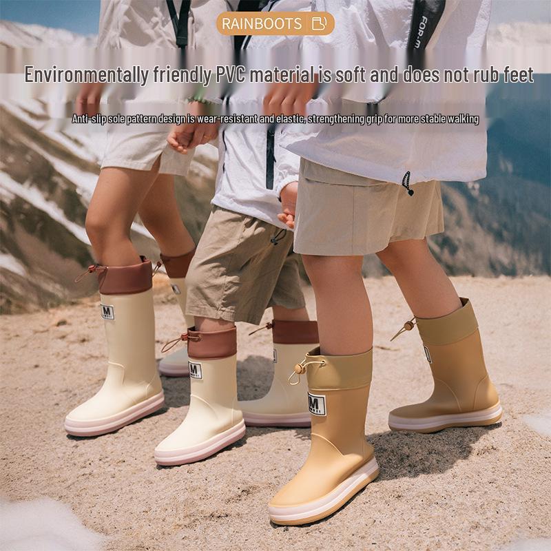 Kids' Korean Style Waterproof Velvet-Lined Non-Slip Rubber Rain Boots for Autumn/Winter: Cold Protection for Boys and Girls of All Ages.