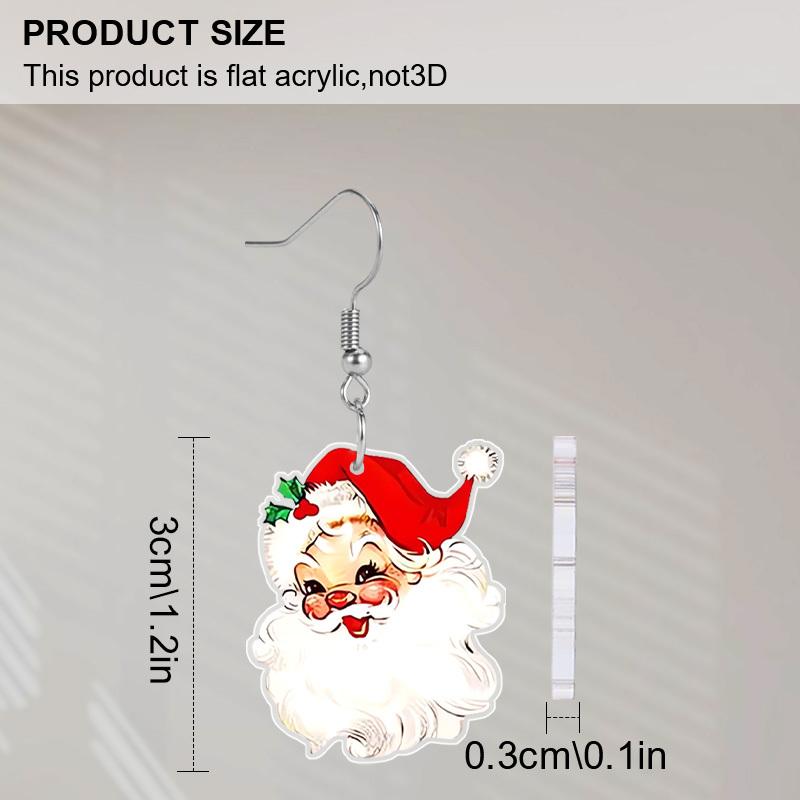 2D Flat Acrylic Christmas Earrings for Women Funny Lightweight Colorful Christmas Santa ClausDangle Drop Earrings Christmas Party Accessories Jewelry