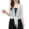Women Shawl Coat V-neck 3/4 Sleeve Lace-up Thin Coat Solid Color Strappy Design Regular Fit Top Cocktail Party Wear