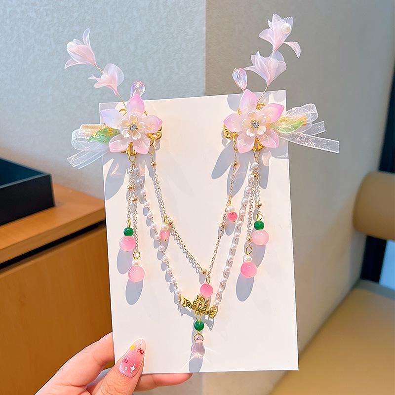 Acessórios de Cabelo Hanfu de Estilo Antigo: Adorno de Cabeça Infantil com Corrente de Testa, Franja e Design de Fada Princesa