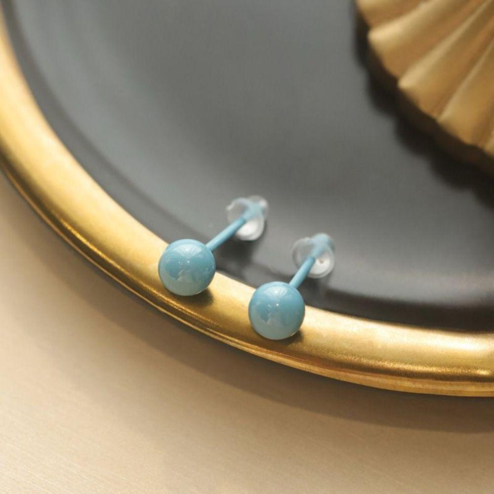 Ceramics Beanie Stud Earring Fashion Design Round Bead Earrings Cream Color Bead Earring  Lady