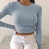 Women Crop Top Irregular Slim Fit Side Drawstring Long Sleeved T-shirt