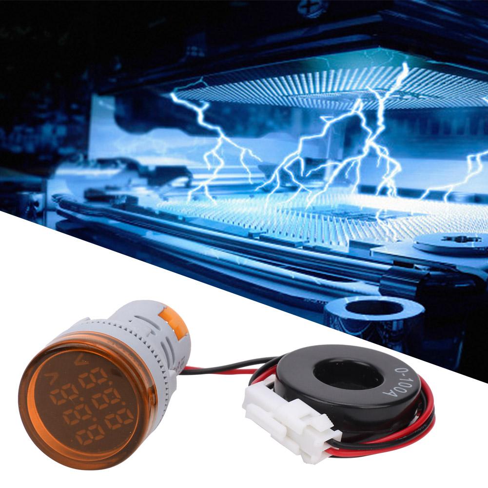 Round Digital Display AC Voltage Current 2 in 1 Integrated Signal Indication Light (Yellow)