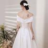French Light Wedding Dress Simple Satin Door Yarn Mori Travel Photography Bride Wedding Engagement Dress One-word Shoulder Light Wedding Dress