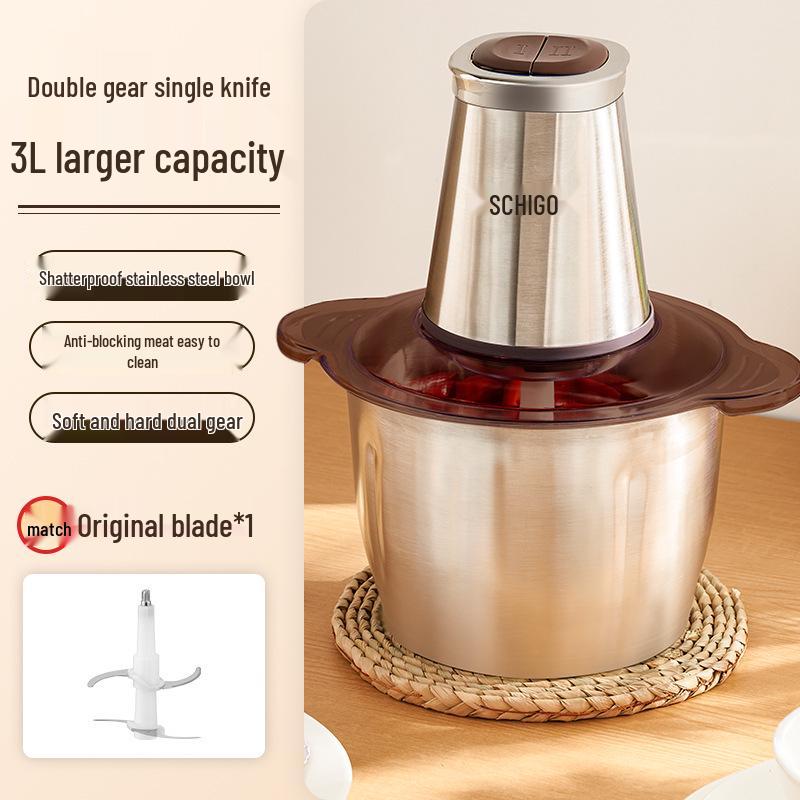 Electric Stainless Steel Meat Grinder for Minced Meat, Vegetables, Garlic, and Chili - Compact Kitchen Appliance