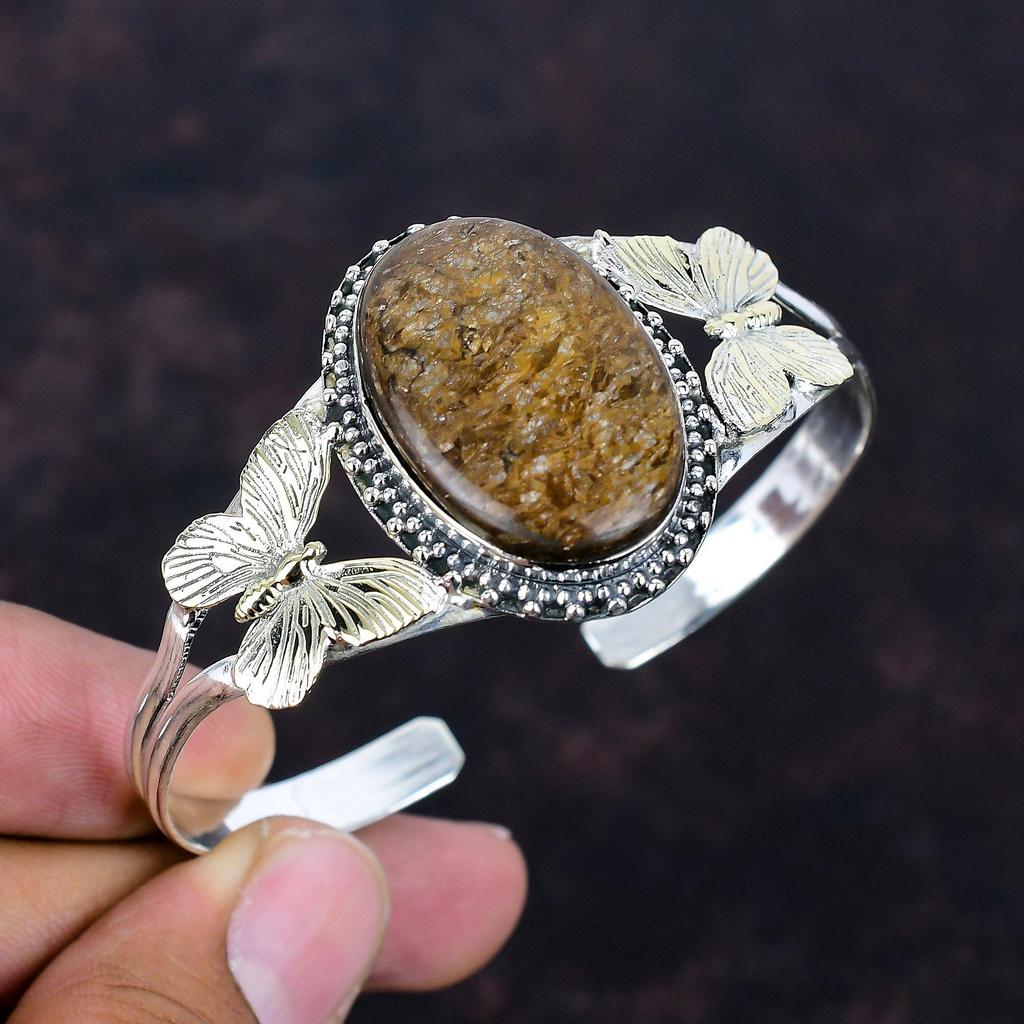 Brązowy bransoleta 925 srebro sterling regulowana bransoleta mankietowa pozłacana 18k bransoleta ręcznie robiona biżuteria motylkowa bransoleta z kamieniami szlachetnymi prezenty dla mamy