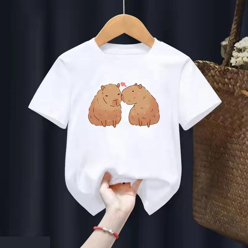 Love Capybara Animal Print T Shirt for Girls/Boys Funny Guinea Pig Tshirt Kawaii Kids Clothes Summer Tops Short Sleeve T-Shirt