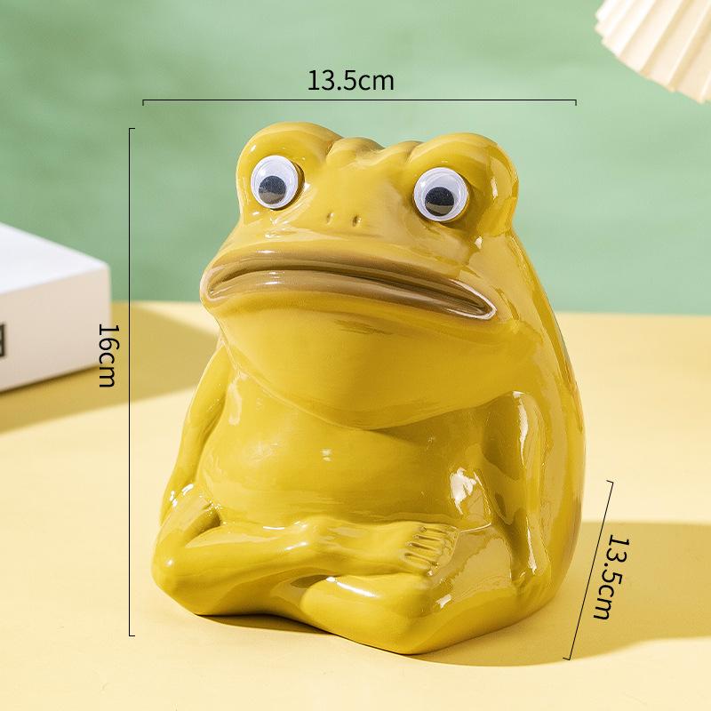 Ceramic Handicrafts Cartoon Frog Figurines Piggy Bank Big-mouthed Frog Ornament Abstract Animal Sculpture Home Decoration