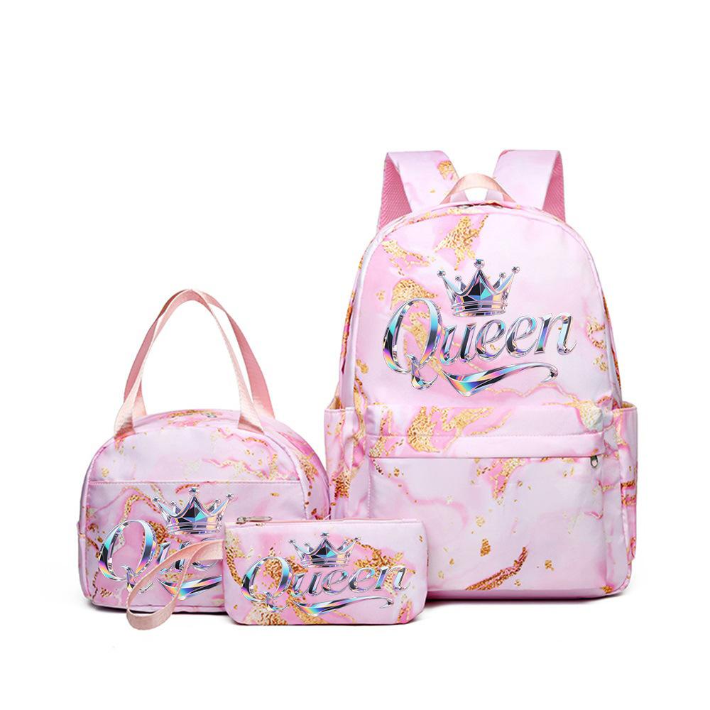 

Three-piece schoolbag female printing primary and secondary school students large-capacity water-proof backpack female Pink three-piece set