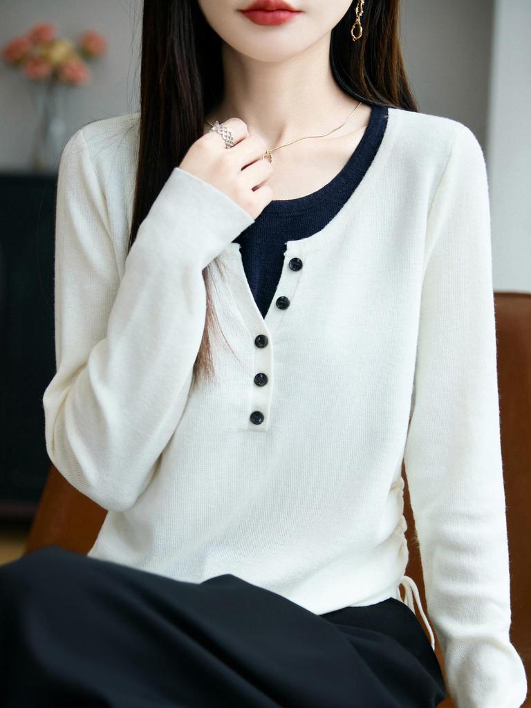 Autumn Style Women's Knit Sweater - Two-Piece Look, Age-Reducing & Loose Fit