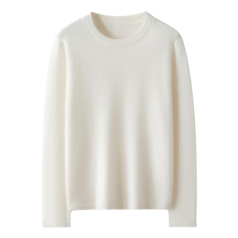 Women's 100% Pure Cashmere Loose Fit Round Neck Sweater - Simple, Versatile, Solid Color Fashion.