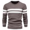 Men's European Fit Striped Round Neck Sweater for Autumn/Winter