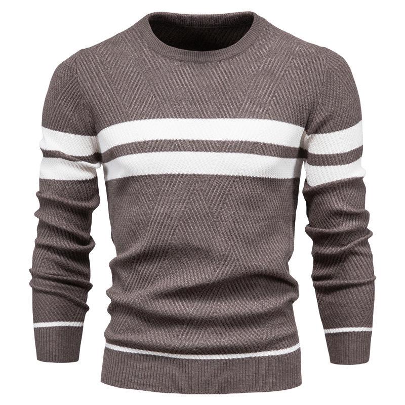 Men's European Fit Striped Round Neck Sweater for Autumn/Winter
