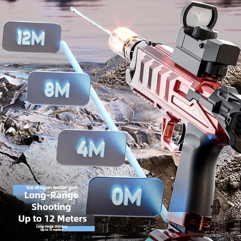 Electric High Pressure Water Gun with Simulated Flame Effect Automatic Continuous Firing Summer Outdoor Pool Toy for Kids Adults