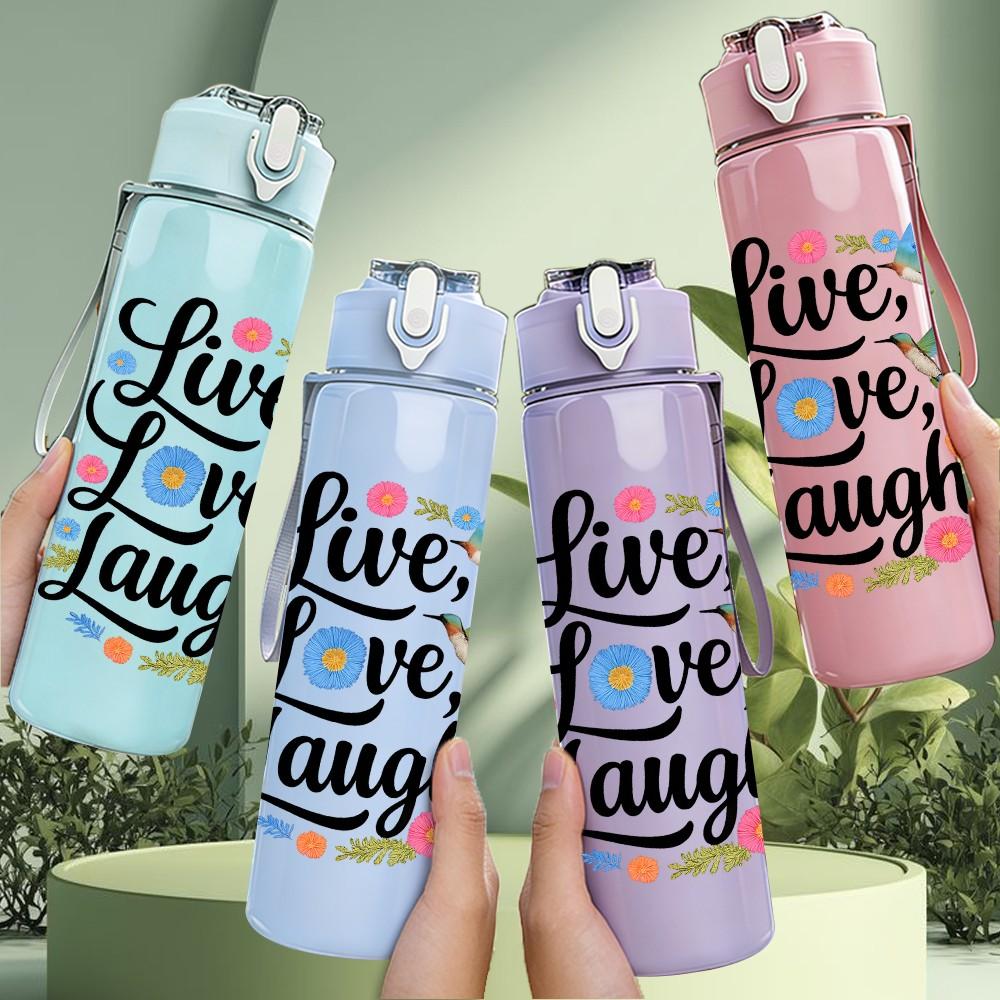 1PC Live Love Laugh Floral 750ml Color Plastic Sports Water Bottle Leakproof Flip Straw Lid Suitable for Sports Office Home Use