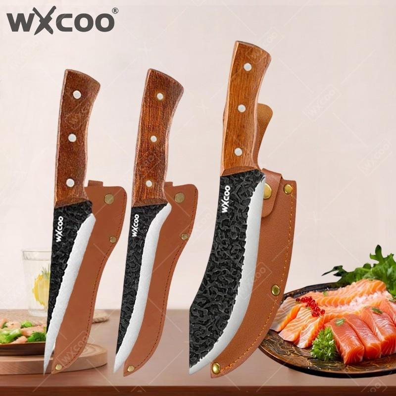WXCOO Stainless Steel Kitchen Knife Hand Forged Full Tang Rosewood Handle Boning Knife Butcher Knife Meat Cleaver with Sheath