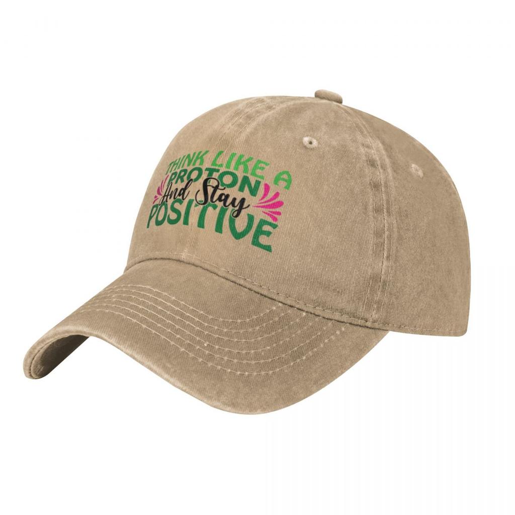 THINK LIKE A PROTON AND STAY POSITIVE Baseball Caps Vintage Denim Washed Headwear Unisex Style Outdoor Running Hats