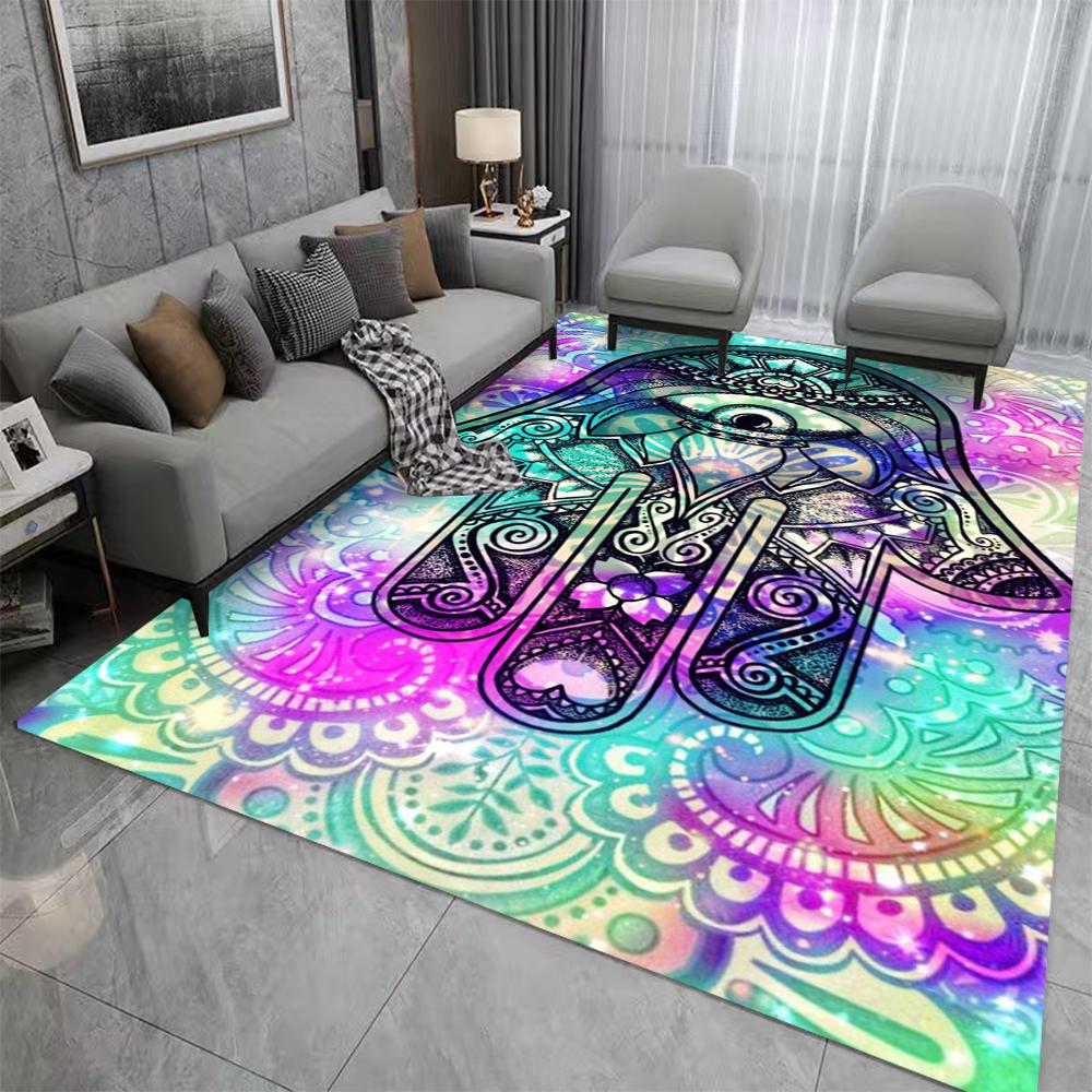Hamsa Hand Carpet Mat Rug Evil Eye Mandala Pattern Colorful Gemstone Bohemian Home Decoration Living Room Bedroom Floor Mat