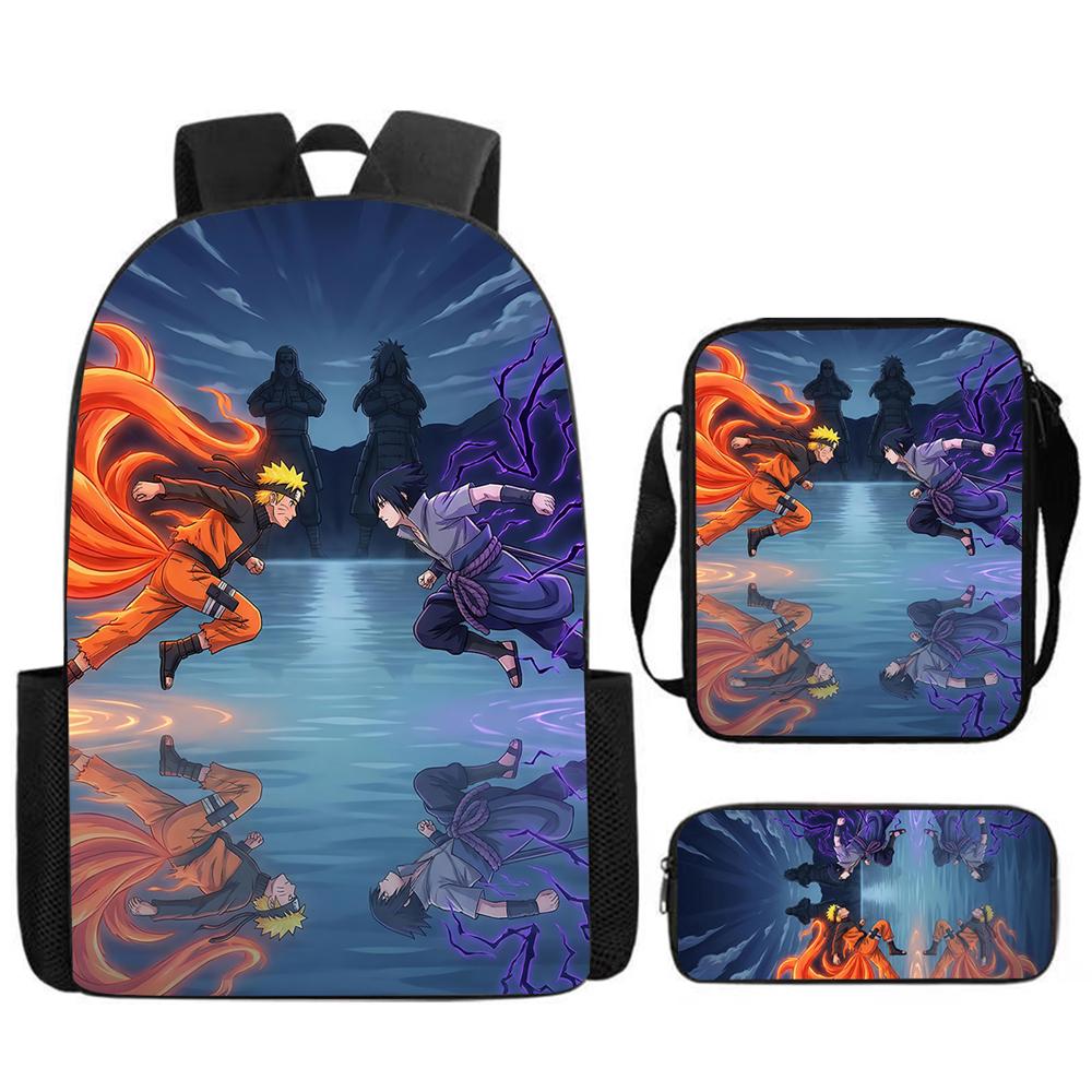 3Pcs Set NARUTO Kids Backpack with Crossbody Bag & Pencil Case Lightweight&Durable, Cartoon School Bags for Ages 5-10 Boys&Girls