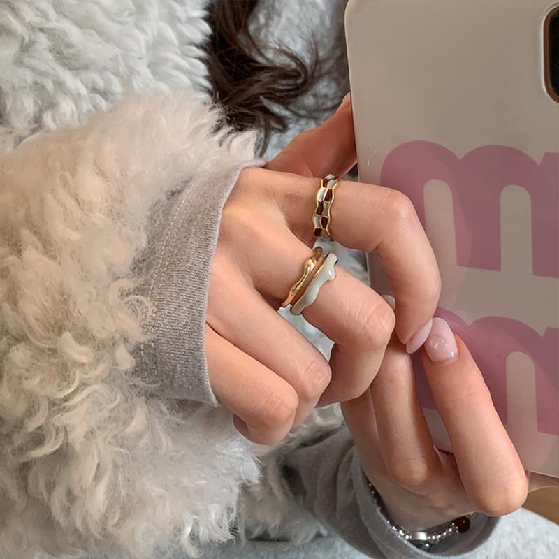 Copper Checkerboard Open Ring Women Geometric Jewelry Fashion Decoration Gifts