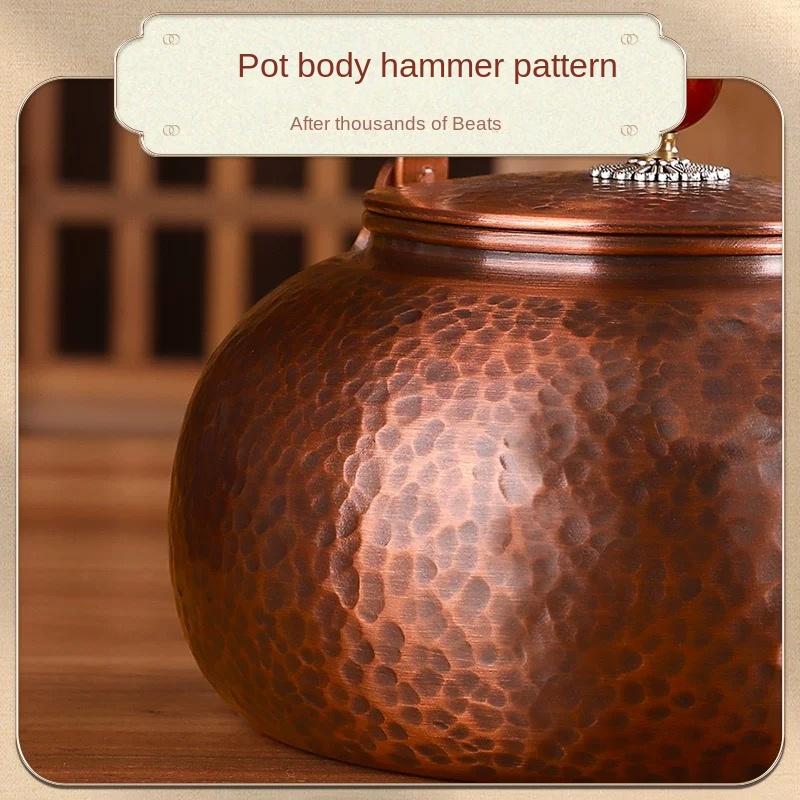 Purple Copper Teapot Hand Pounded Chinese Style Boiling Tea Boiling Water Kettle Vintage Lifting Beam Kung Fu Tea Set