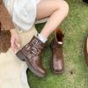 Vintage Woman Western Cowgirl Boot Fashion Belt Buckle Short Booties Autumn Winter Suqare Heel Girl Shoes