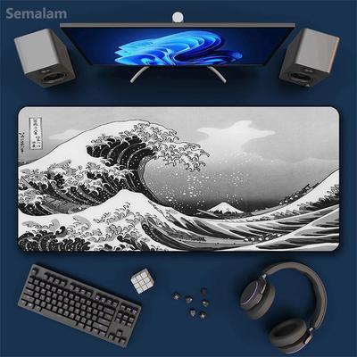 Japanese Wave Design Large Mouse Pad Non Slip Rubber Base Smooth Surface Stitched Edges Keyboard Mat For PC Gamer Office Desktop