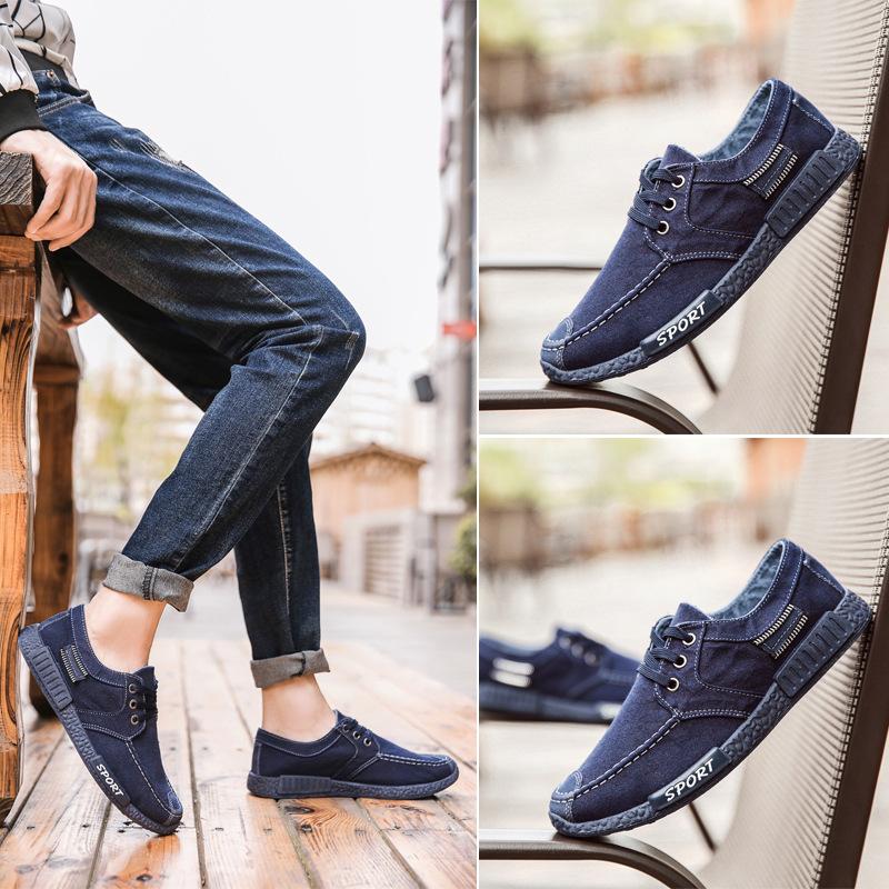 NEW Denim Men Canvas Shoe Lightweight Anti Slip Driving Shoe Comfortable Breathable Casual Shoe Retro Breathable Loafers for Men