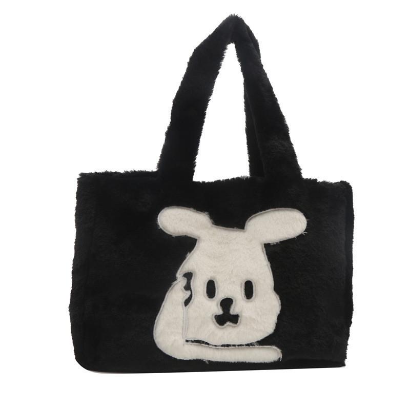 Wholesale Fashion Street Style Large Capacity Plush Tote Bag Women Winter Bunny Embroidery Shoulder Bag