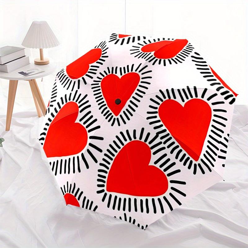 

1pc Heart Pattern Automatic Open 8-Rib Windproof Umbrella, Travel & Commuting, Suitable for All Seasons