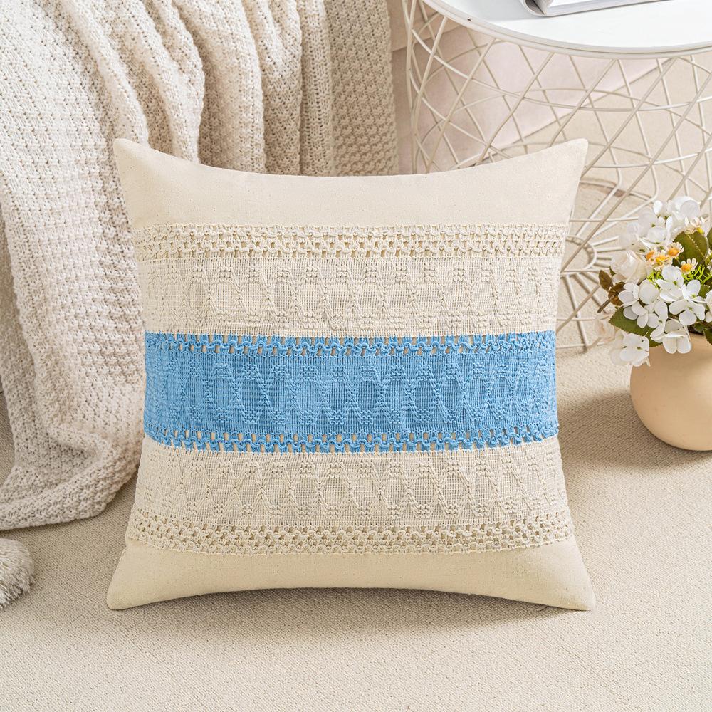Cotton Thread Splicing Pillow American Pastoral Style Living Room Sofa Pillow Woven Cushion Retro Imitation Cotton Linen Pillow Case