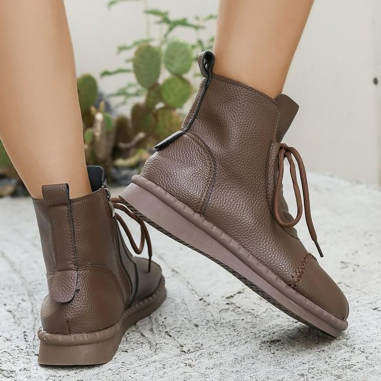 Fashion New Women Fashion Cross-tied Women's Boots Daily Boots Women Hot Sale Round Toe Comfortable Flat Shoes Ankle Boots Zapatos Mujer