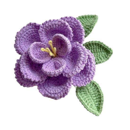 Buchet de bujor croșetat manual, din bumbac tricotat, cu frunze și tulpină lungă, pentru nuntă, decor de casă, cadouri de ziua de naștere și aniversare