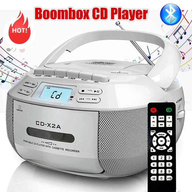 Bluetooth Boombox CD Kaseta Radio FM Taśma Przenośny Odtwarzacz CD Nauka dla Studentów Dysk U MP3 Stereo Odtwarzacz Muzyki
