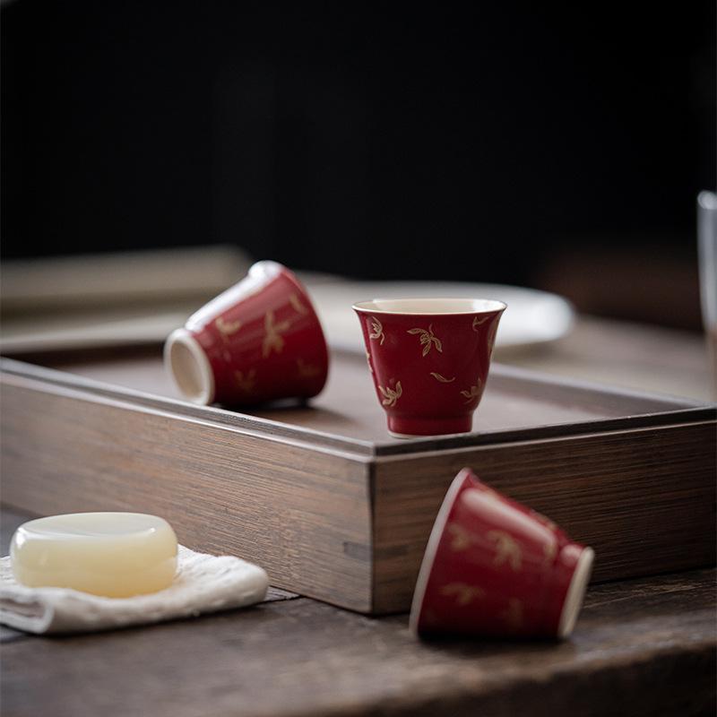 Lang Hong Bronzefarbene Teetasse, kleine Keramik-Teetasse, Herbstwasserorchidee elegante einzelne Teetasse