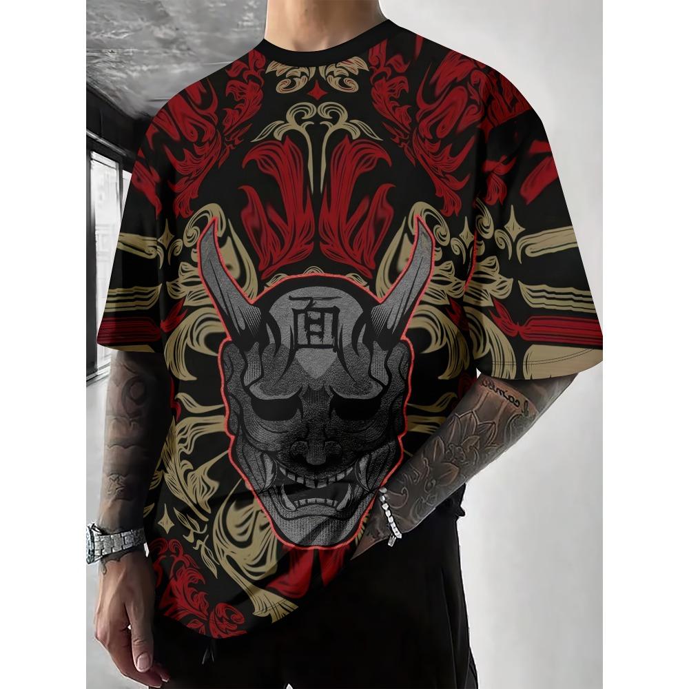 Warrior Dragon Print Super Stretch Casual Short-sleeved Men's Daily Party Home Social T-shirt Solid Color Street Fashion